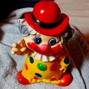 Vintage 1960s Blow Mold Circus Clown Piggy Bank with Stopper